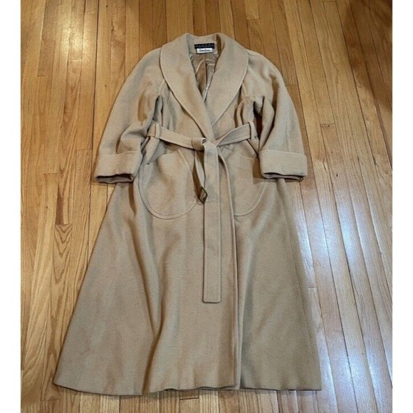 Bisang Neiman Marcus Womens Camel Hair Oversized Long Coat Size 8 Made in USA - Picture 14 of 16